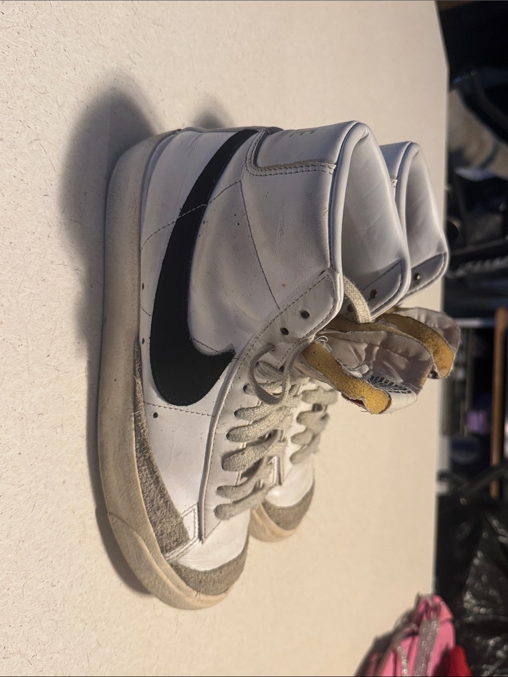 Nike White High-Top Sneakers with Black Swoosh and Tan Accents